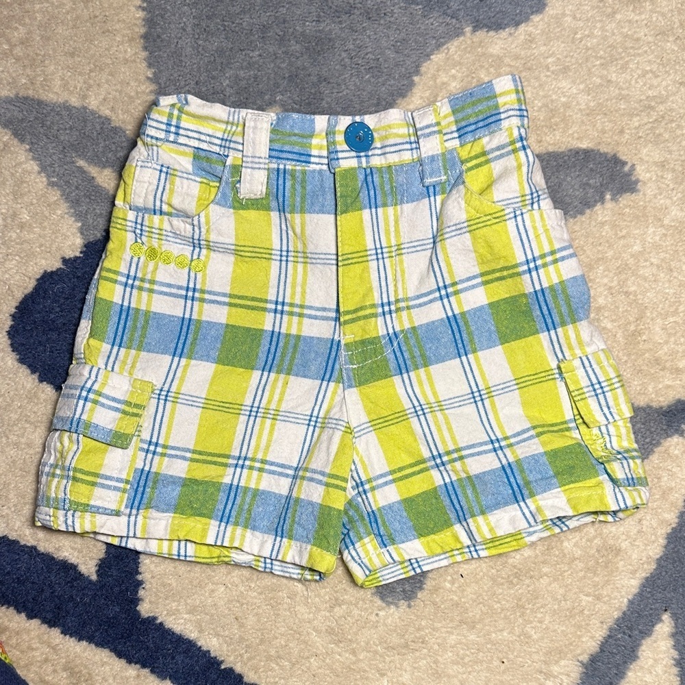 COOGI Plaid Baby Boy Cargo Shorts Green Blue size 3-6 months